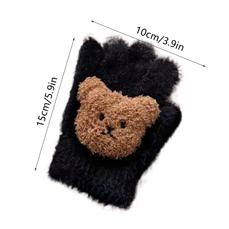 Stylish Fleece Baby Gloves Comfortable Winter Mittens with Lovely Bear Pattern Elastic Handwear Suiatble for Children