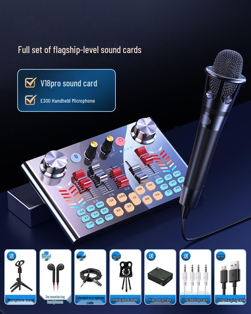 8 V18 Sound Card Set: Live Streaming Kit with Voice Changer, Microphone, and Phone/Computer Compatibility