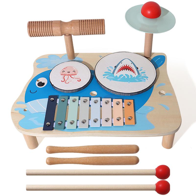 Children's Wooden Music Stand & Drum Set Montessori Xylophone Toy