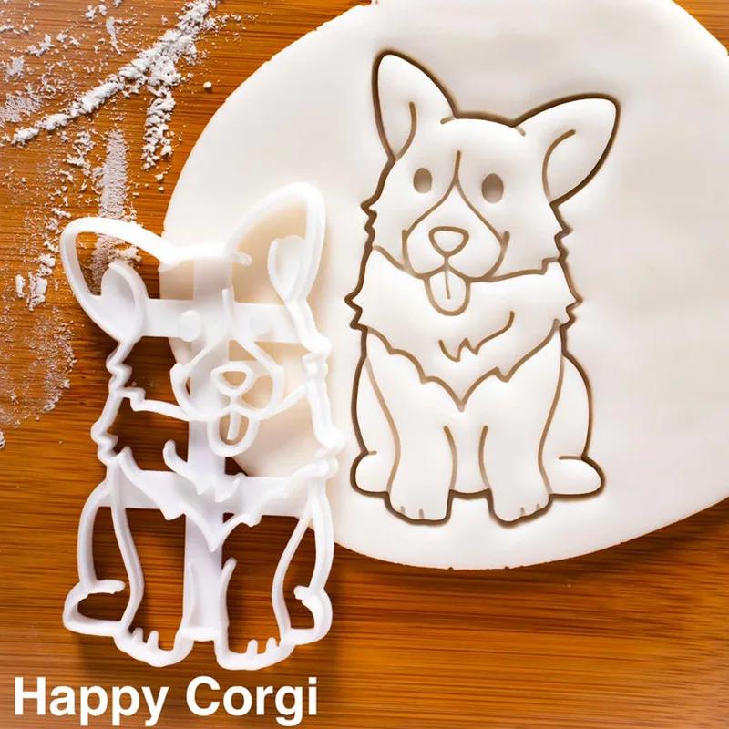 New Cute Dog Shaped Cookie Embossing Mould Cartoon Animal Fondant Biscuit Cutter Mold Lovely Pet Food Mold Cake Decorating Tools