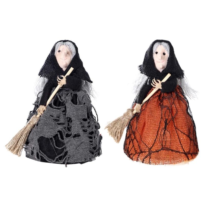 Unique Halloween Witch Broom Decors Stylish Black Witch Broomsticks Display Ornament for Halloween Party Decoration
