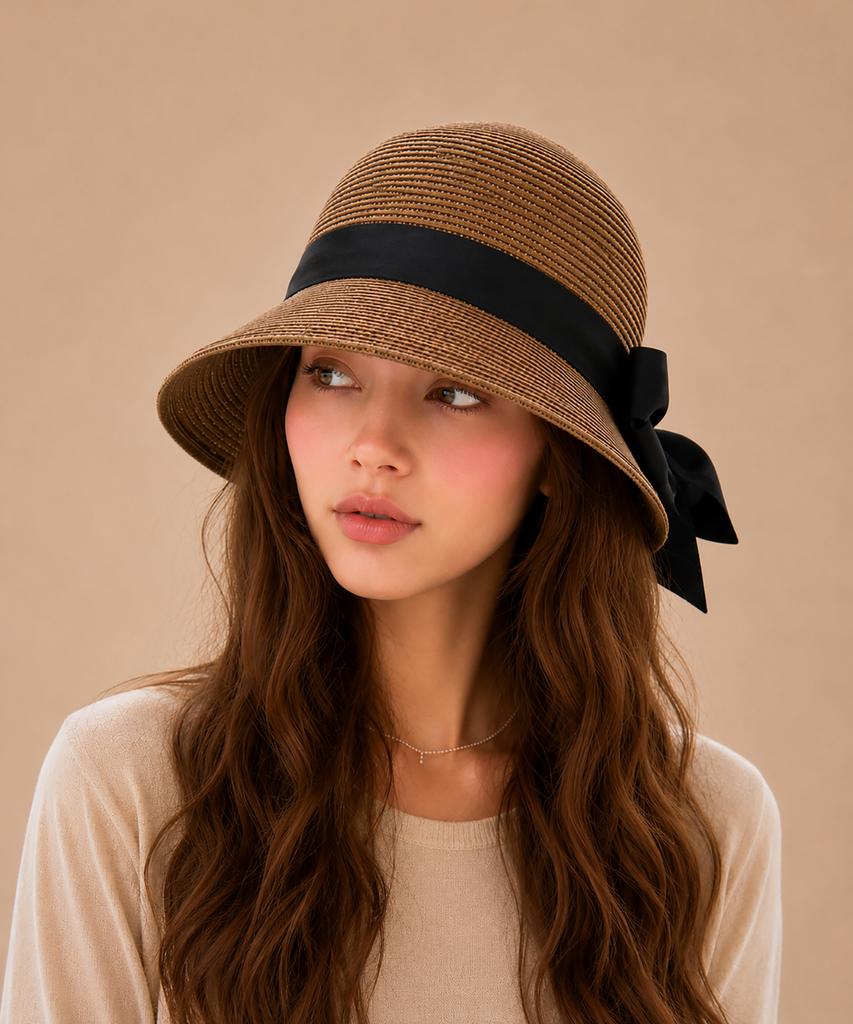 Baseukala Frill Ribbon Raffia Hat (3Colors)