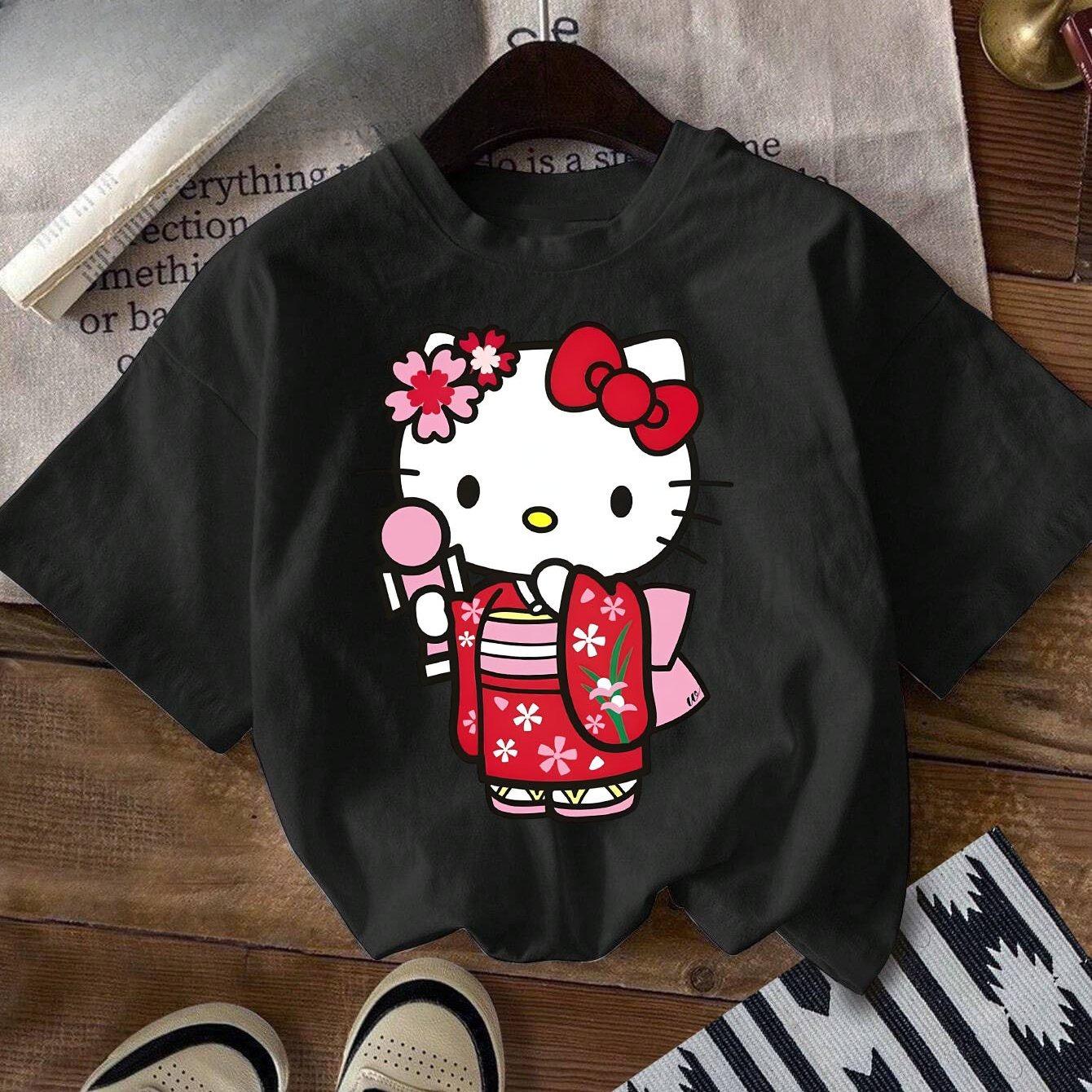 2026 Hello Kitty Japanese Kimono Sakura Style Print Oversize Womens summer loose and fashionable style S