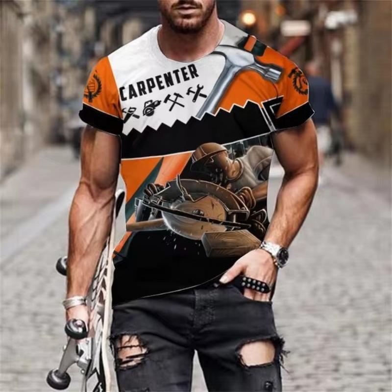 Carpenter Printed Men's 3D T-shirt Personalized Uniform Top Summer Casual Short Sleeved Sportswear