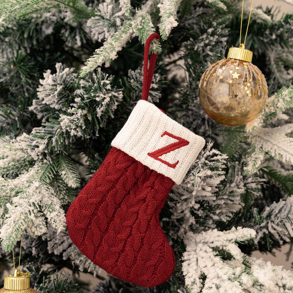 Letters Christmas Stocking New Knitting Christmas Tree Pendant Decorations For Home Xmas Gift Snowflake Alphabet Christmas Socks