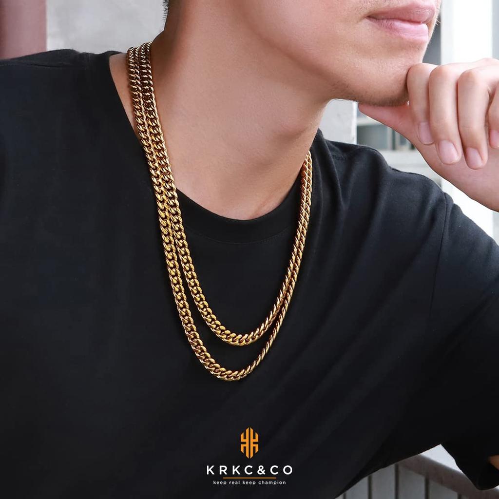 Kihei Necklace Miami Cuban Chain Width 8mm Stainless Steel K18 Plated 4 Side Cut Hip Hop Rapper B Series Accessory Gift Present Metal Hypoallergenic
