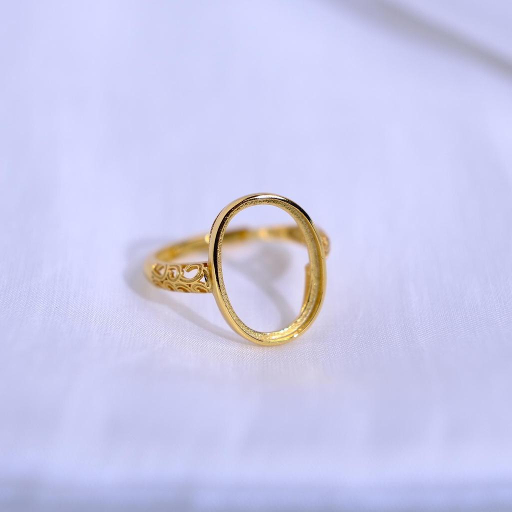 S925 Sterling Silver Gold-Plated Oval Open Ring with Bamboo Joint Design for Women