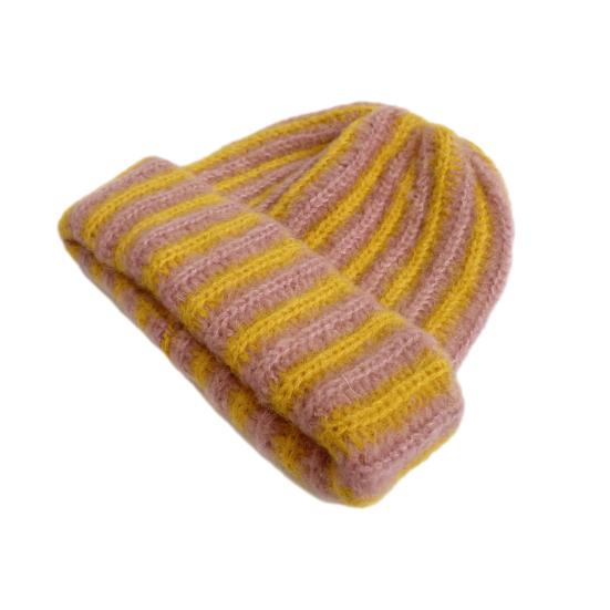 Vinterstrikkelue Lappverk Farge Stripet Trykk Myk Følelse Pustende Lue uten brem Utendørsaktiviteter Pulloverlue