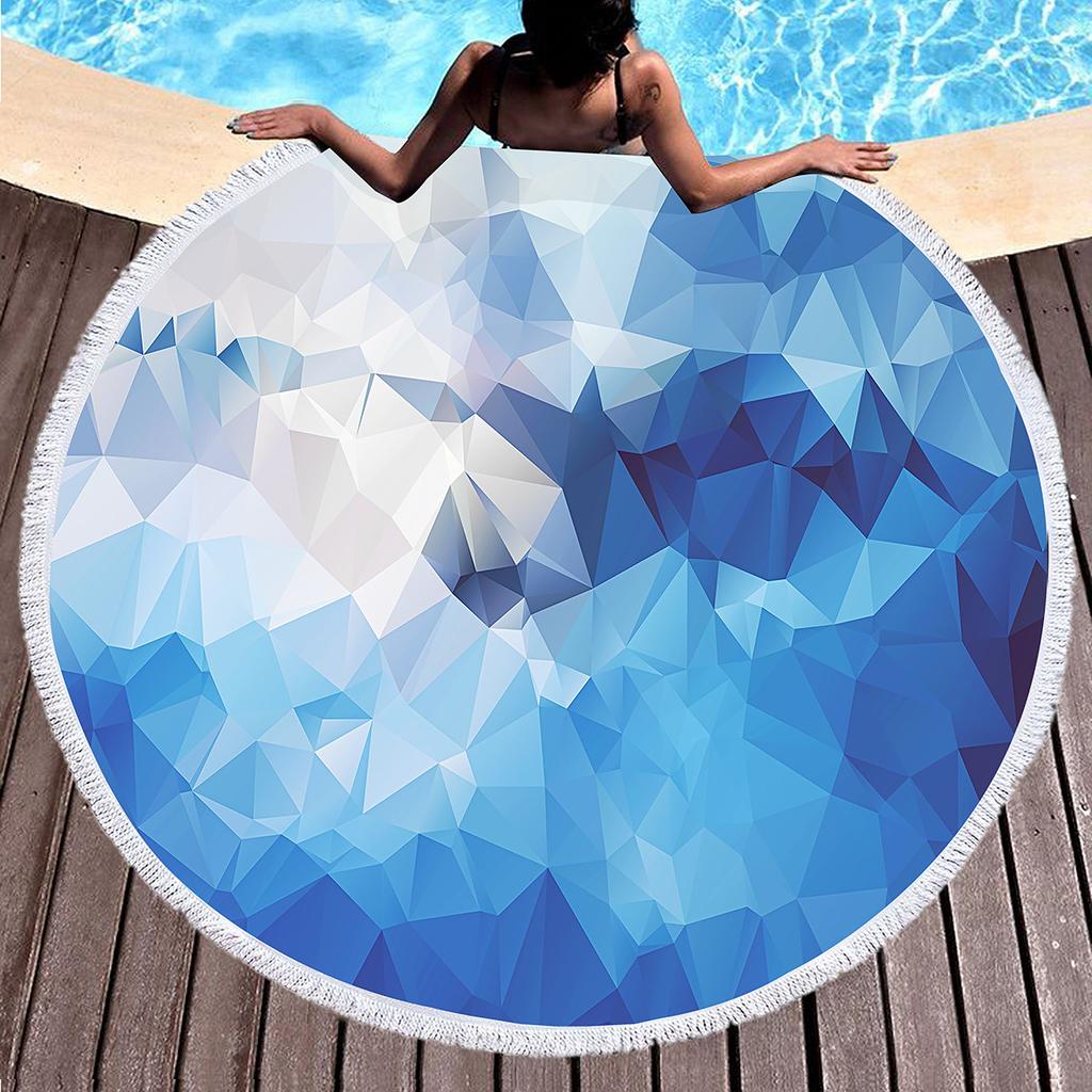 Marble Geometric Pattern Round Beach Towel, Soft Yoga Meditation Mat Picnic Rug Microfiber Lightweight Beach Towels for Boy Girl