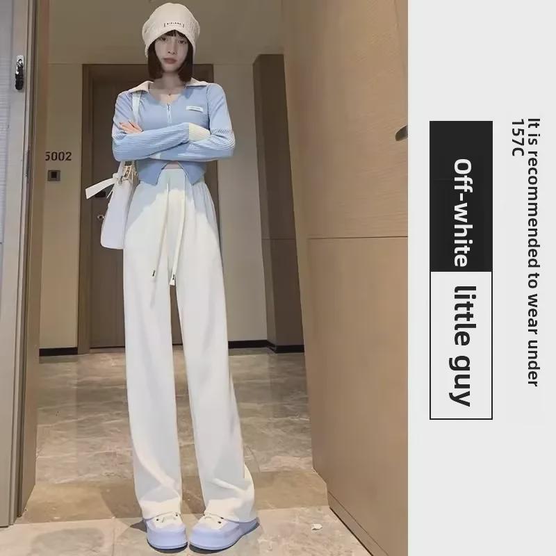 Women's High-Waist Corduroy Wide-Leg Pants: European Cotton Velvet, Autumn/Winter, Slim Drape, Plus Velvet, Casual Straight Fit.