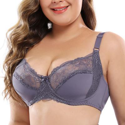38-46 D/E Plus Size Fashion Women's Floral Lace Bralette Sexy Ultrathin Deep V Bra Unlined Push Up Brassiere Underwire Ultrathin Lingerie