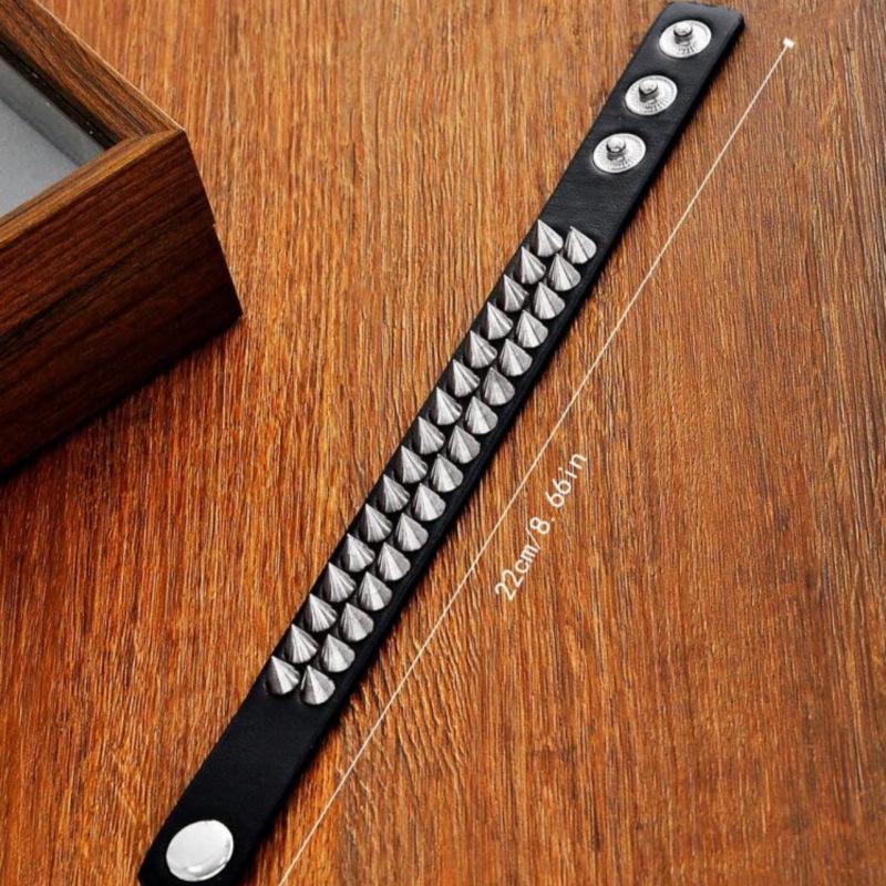 Męska Punk Rockowa Wielowarstwowa Skórzana PU Bransoletka na Nadgarstek z Kolcami i Nitami