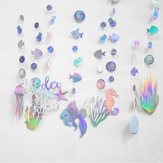 Cheerland Iridescent Under The Sea Party Decorations Holographic Bubble Garlands Mermaid Birthday Decorations Ocean Theme Decor Beach Pool Moana