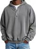 2025 European & American Men's Solid Color Hooded Sweatshirt - Three-Button, Loose Fit, Long Sleeve Jacket for Spring & Autumn