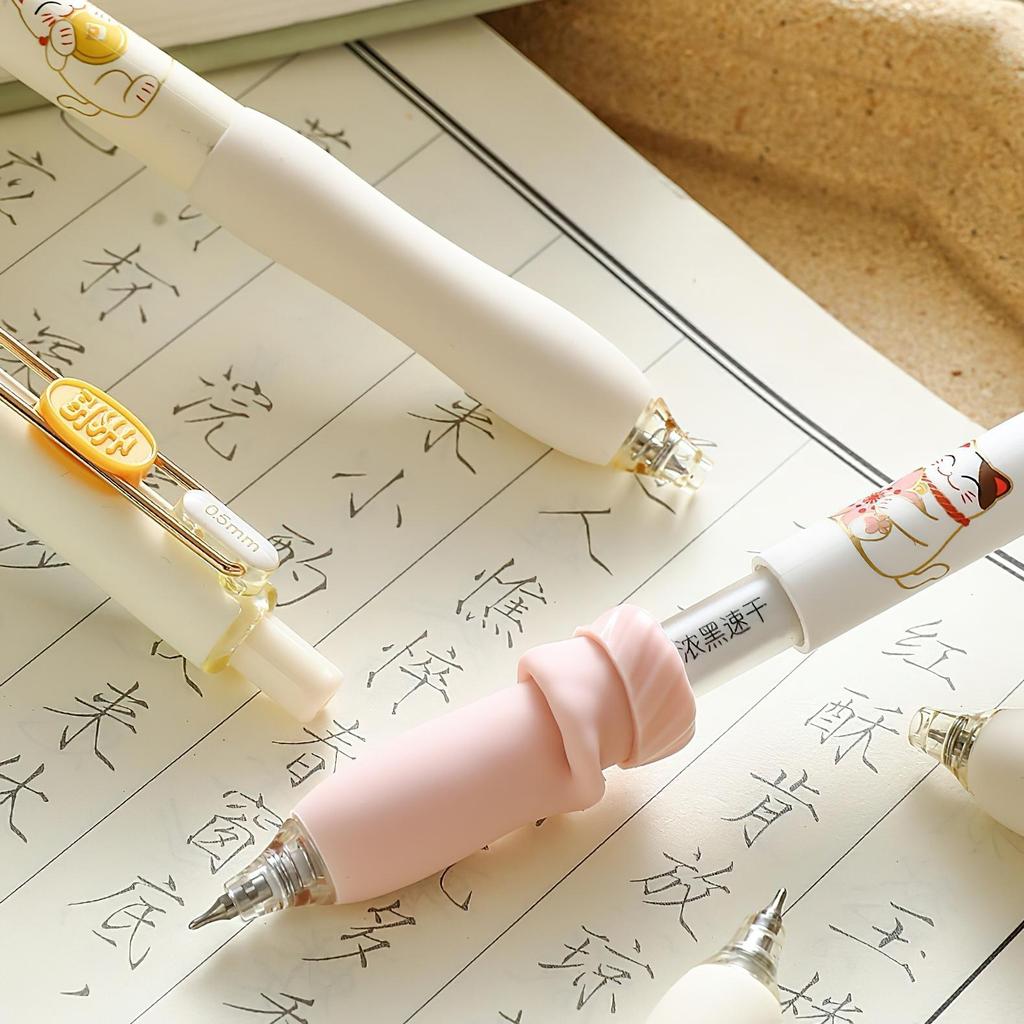 1/4pcs Rich Cat Gel Pens Set Cute Cartoon Lucky Kitty 0.5mm Black Color Ink for Writing Office School