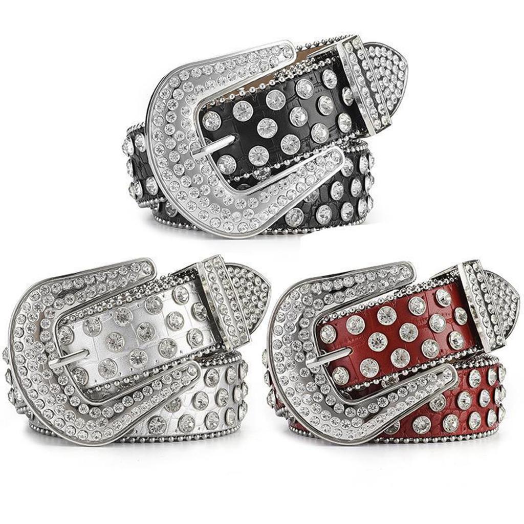Fashion Rhinestone Belt for Cowgirls Waist Belt Gothic Style Rhinestones Studded PU Belt for Jeans Pants Female Costume