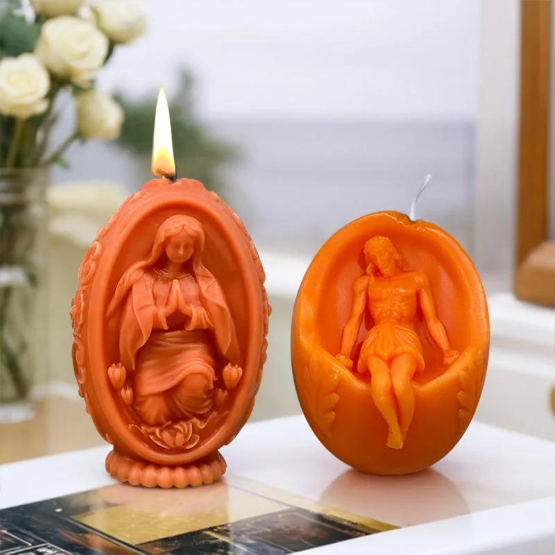 3D DIY Jesus Egg Candle Silicone Mold Virgin Mary Easter Egg Resin Mould Easter Egg Gypsum Molds Home Decor
