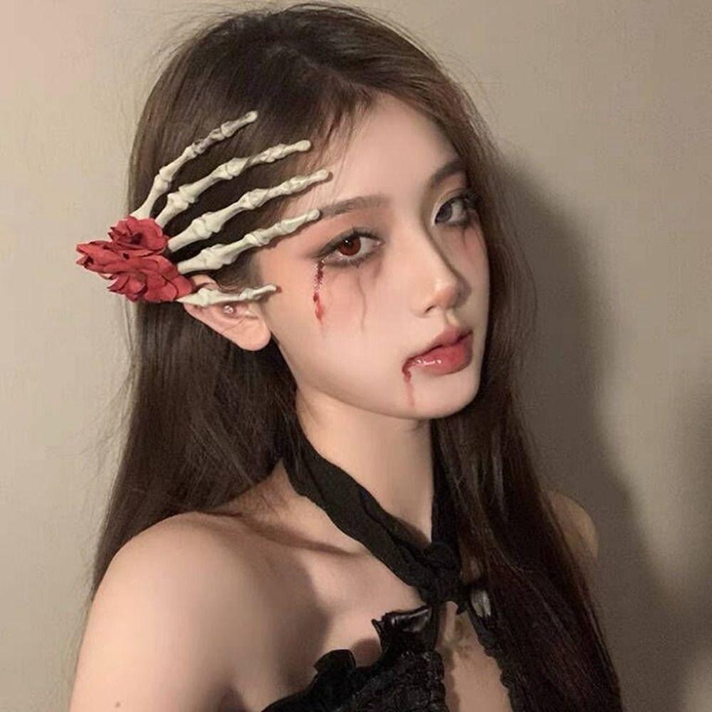 Skelet Duch Tlapka Sponka do vlasů Látková Halloweenská pokrývka hlavy Skelet Ruka Růžová sponka do vlasů Festivalové hračky