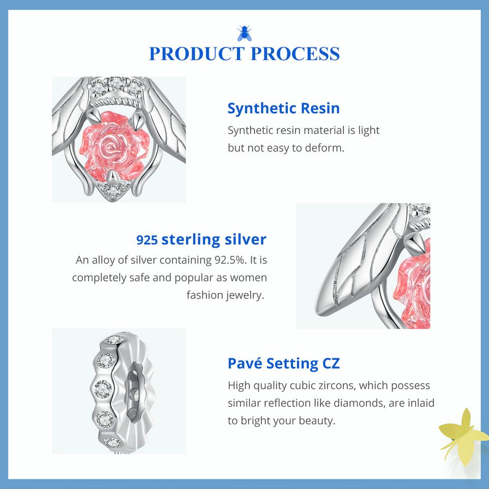 WOSTU 925 Sterling Silver Color Changeable Flower Pendant Charm Bee Hanging Beads for Women Bracelet & Bangle DIY Fine Jewelry