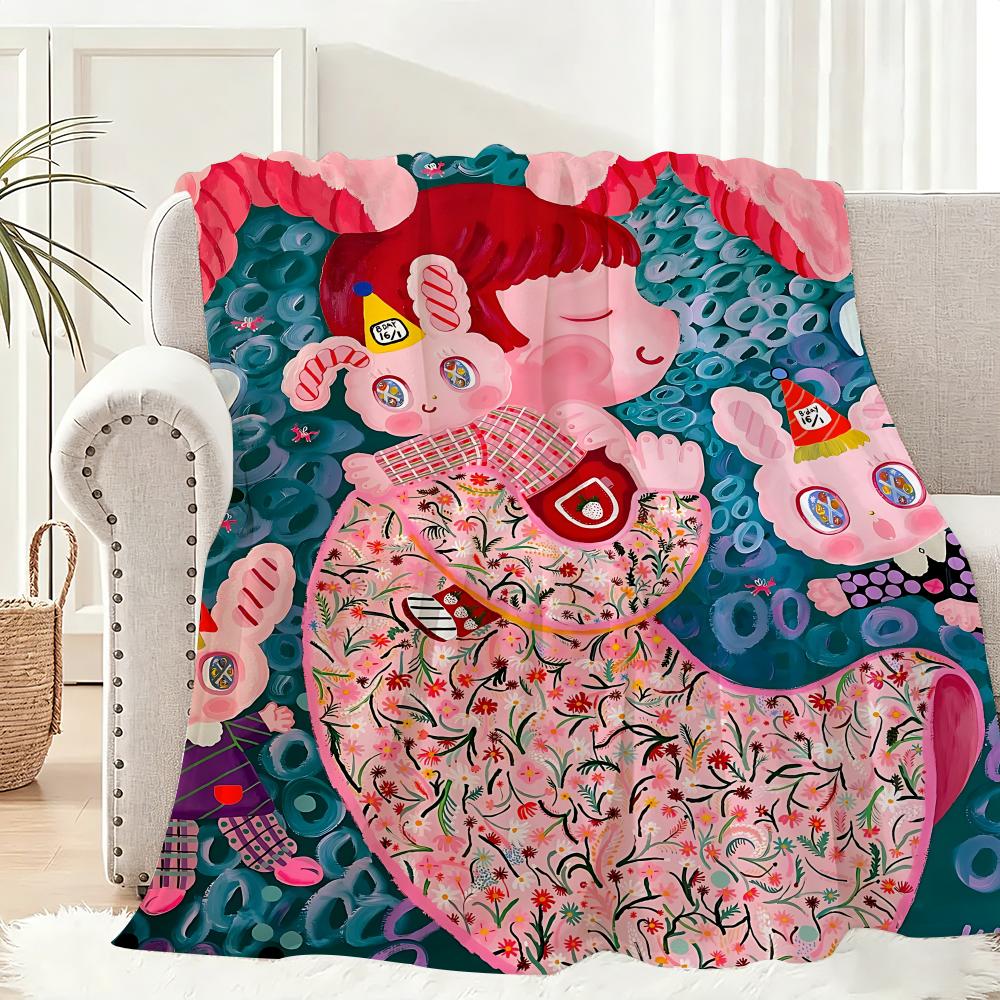 Art K-Kima artist Throw Lightweight 240g Flannel Blanket Soft Skin-friendly for Summer Cooling 75x90cm