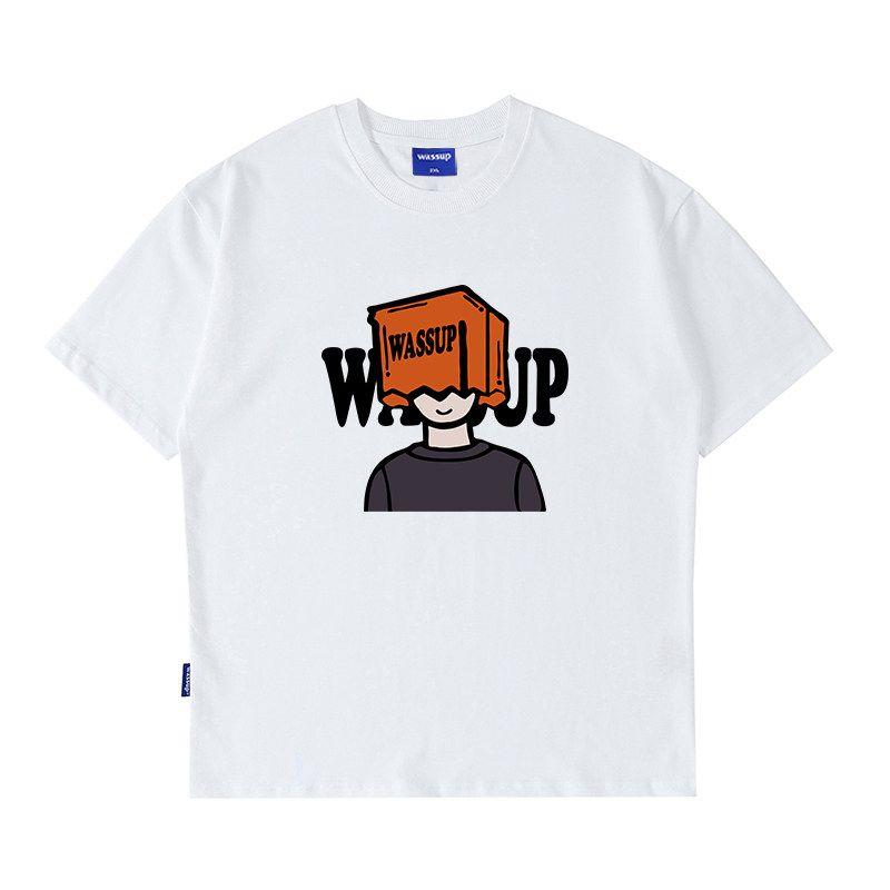 Wassup Graffiti Painting Boys' Short Sleeve T-Shirt Summer 2025 New Trendy Brand Heavyweight Pure Cotton Crew Neck Top