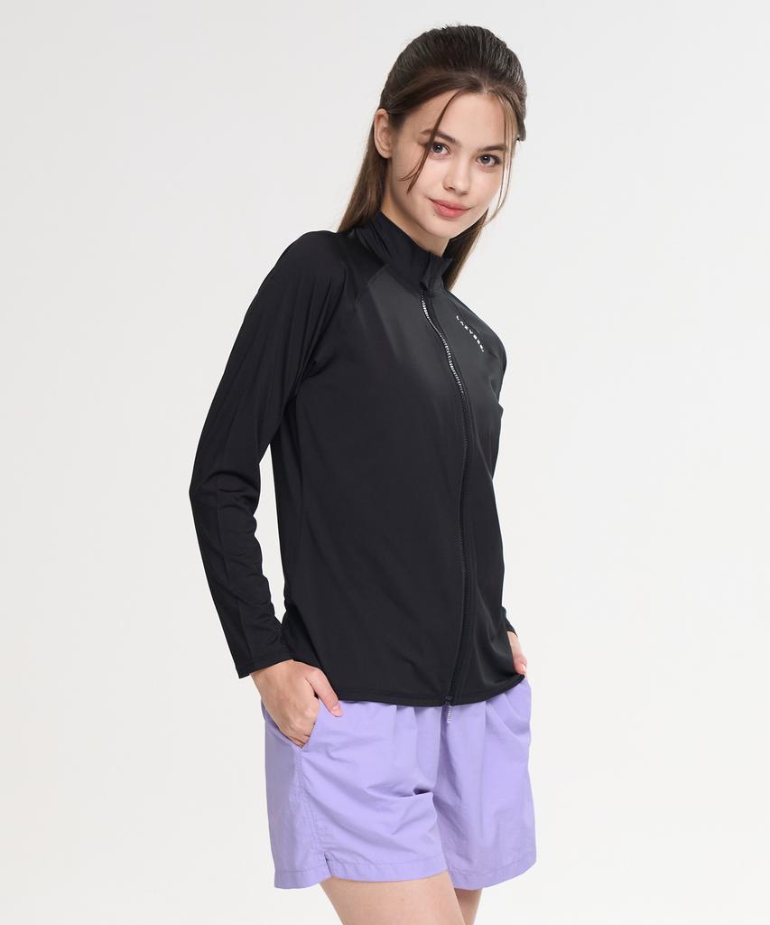 Leijibi [Set] Multi-Cooling Essential Loose Fit Zip-Up Rash Guard + Shorts Set W Black
