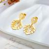Gold Monstera Leaf Drop Earrings for Women