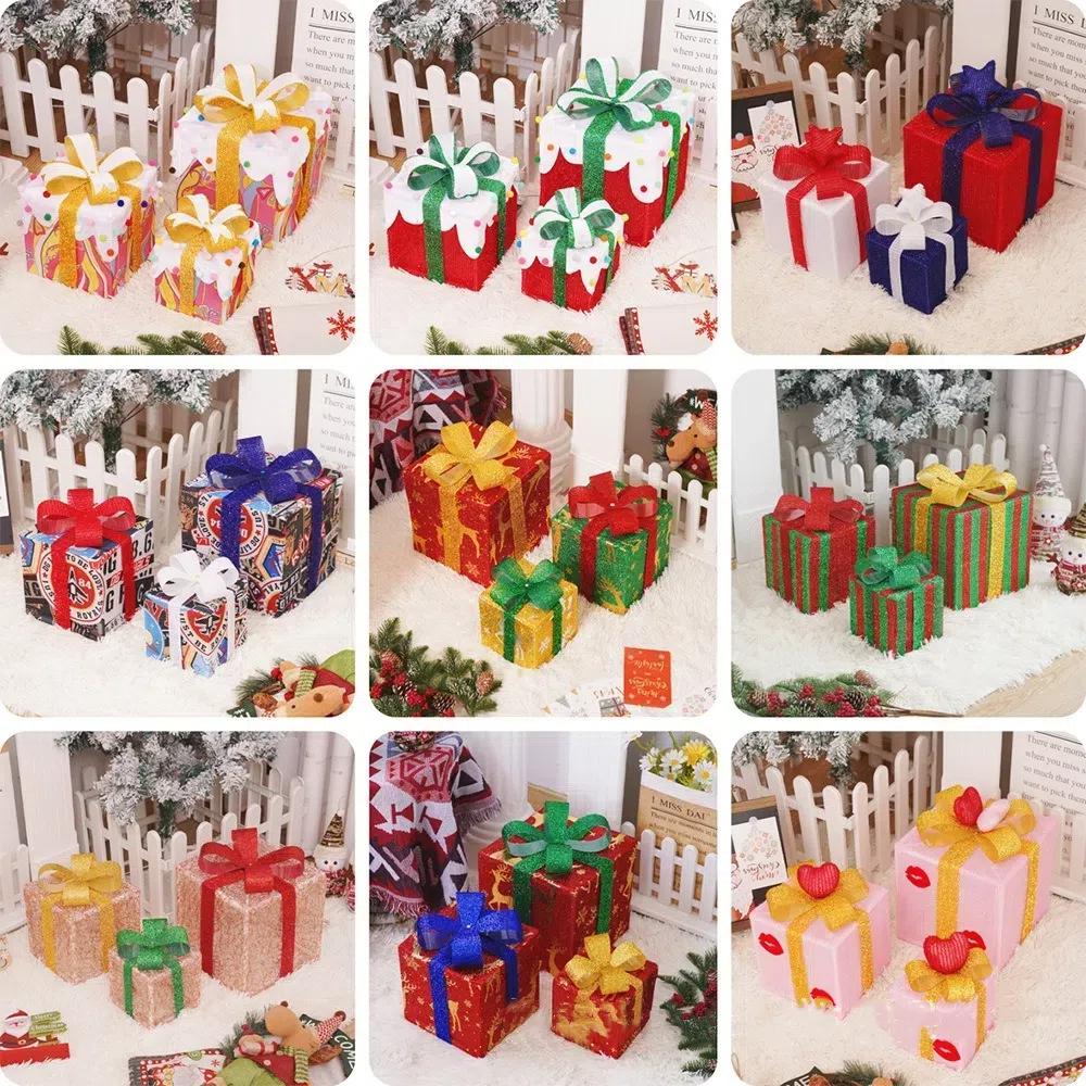 3Pcs Christmas Glowing Decoration Lighted Gift Boxes Set Navidad 50 LED Christmas LED Lights Box Present Boxes Ornament Luminous
