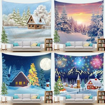 Weihnachten Schneeszene Sonnenuntergang Wandteppich Schlafzimmer Wohnzimmer Zuhause Weihnachtsdekoration Wandteppich