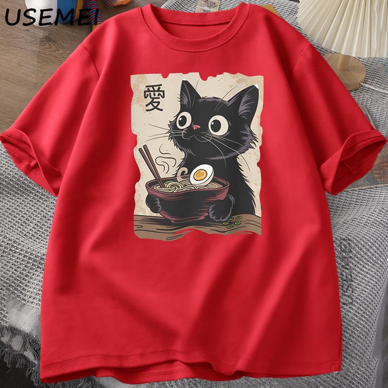 Funny Cat RaUnisex Graphic Tee Japanese Kawaii Anime Cat TShirt Cotton Short Sleeve Oversized Loose Short Sleeve Tee Streetwear XL