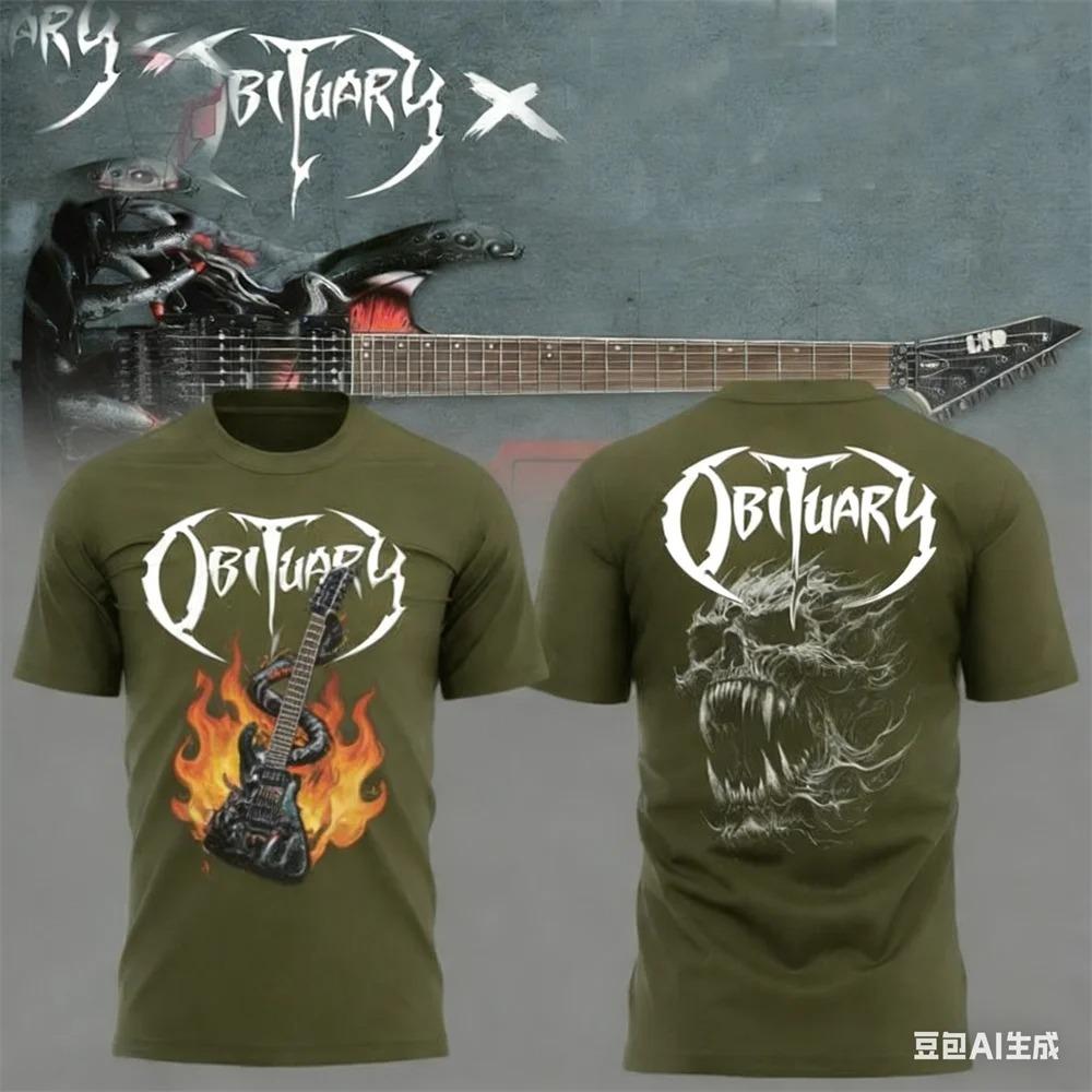 Letnia męska koszulka New Rock Obituary Zespół czaszki Nadruk Koszulka Mężczyźni Kobiety Moda Oversize Krótki rękaw Koszulka Graficzna Koszulka