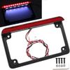 Universal Motorcycle Aluminum License Plate Frame w/LED Light Brake Tail Light, 7"×4"(OD) (Black-Red)