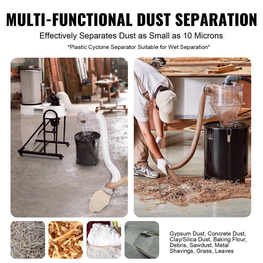 Cyclone Dust Separator Vacuum Cleaner Separator 4" for 18.9-37.85L Tank