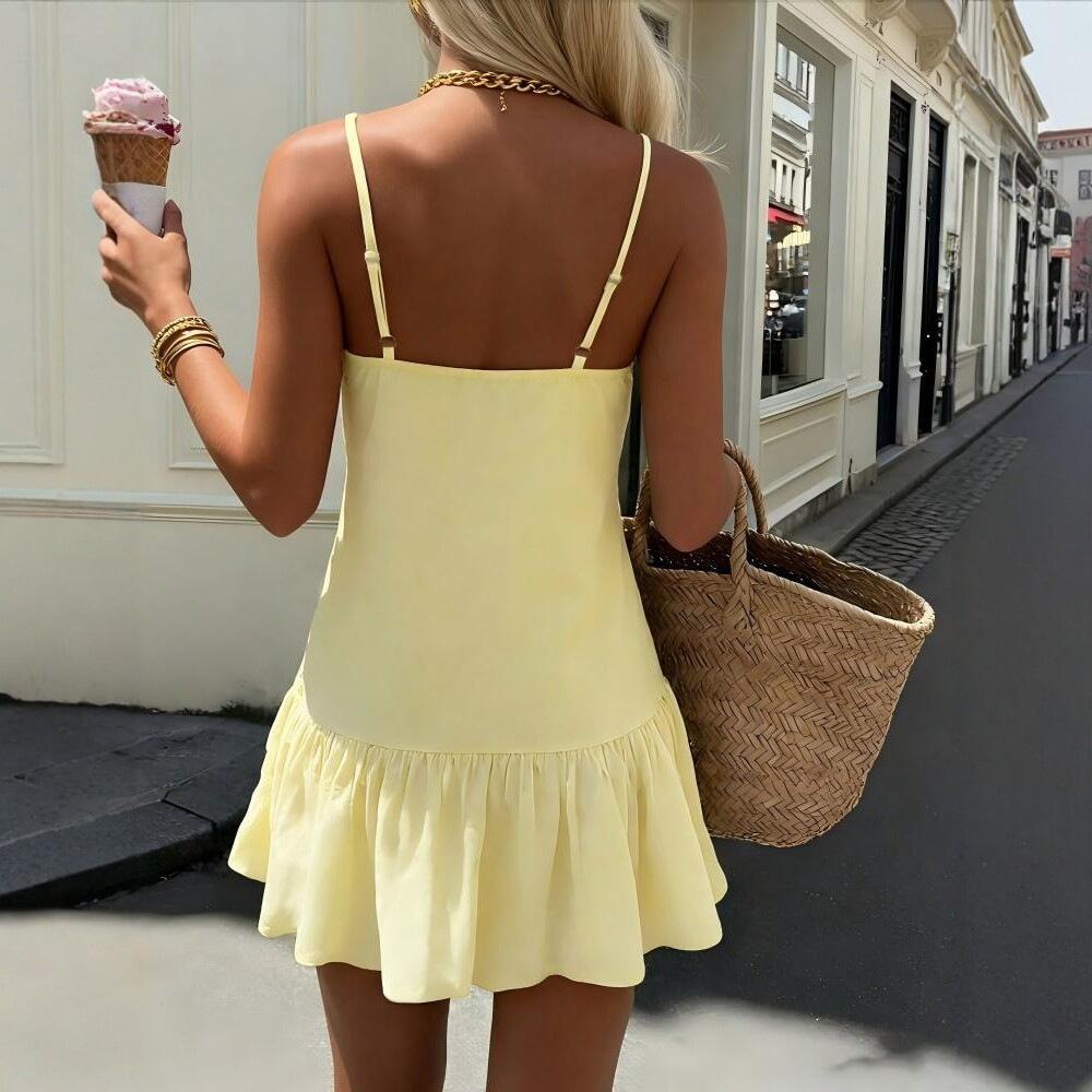 European and American summer suspender dress Spice girl sexy ruffle skirt INS wind mini skirt vacation skirt
