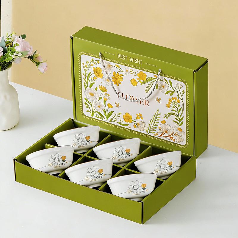 Pastoral Ceramic Tableware Gift Set: Rice Bowl, Spoon, and Chopsticks