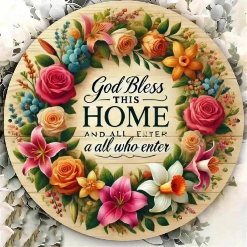 Vintage Bless This Home Round Metal Wall Art Decor for Club Room