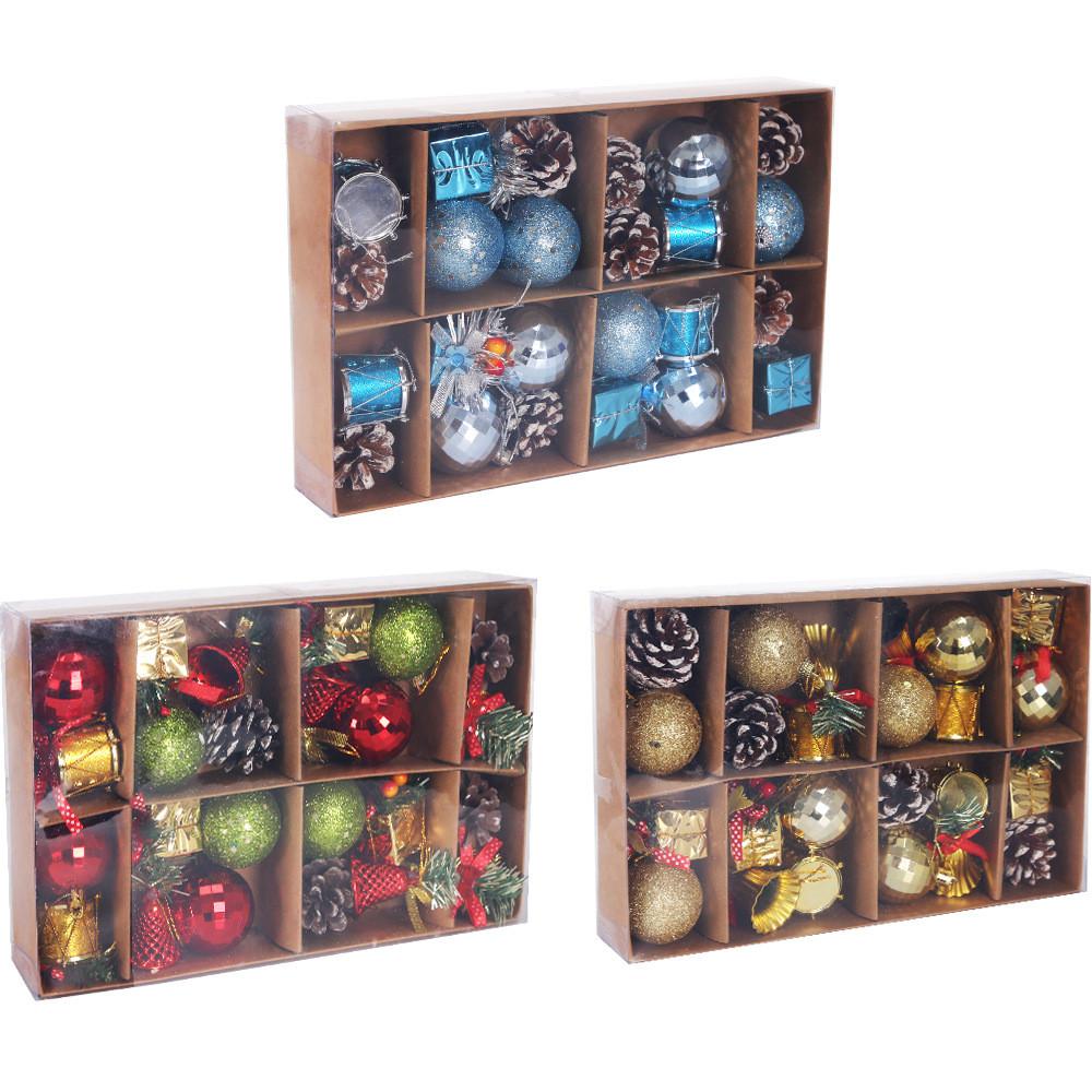 Cheerful Holiday Ornaments Collection Featuring Colorful Bells And Pinecones Gift Set