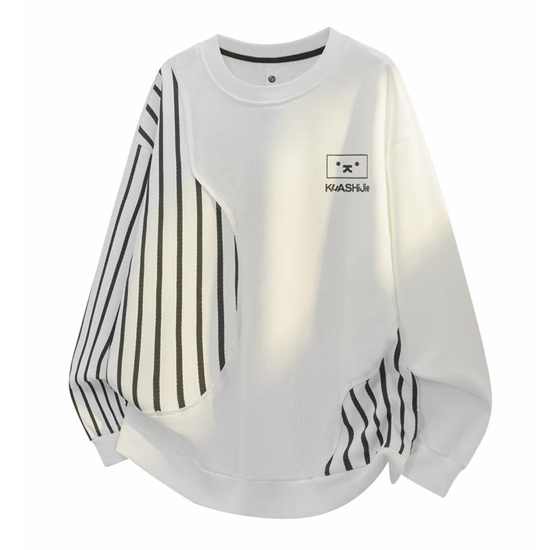 

Толстовка с круглым вырезом, мужская, повседневная, свободного кроя, пэчворк, простая, с длинным рукавом, базовая футболка XXXXL белый