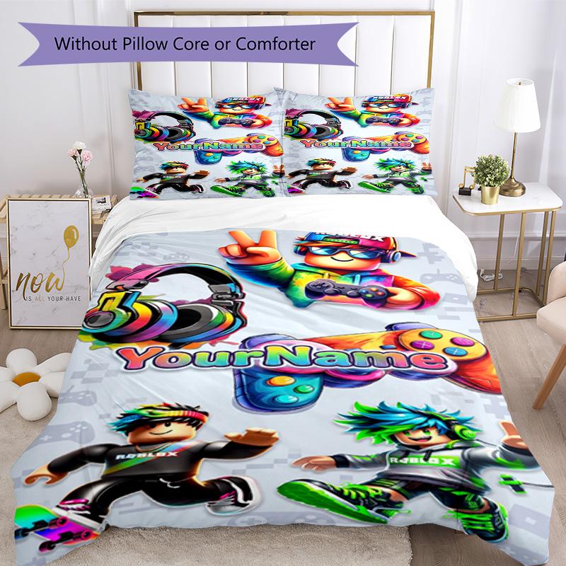 Roblox 270 Personaliza tu nombre Juego de Ropa de Cama Transpirable Funda Nórdica con Fundas de Almohada Decoración del Hogar Regalo de Cumpleaños