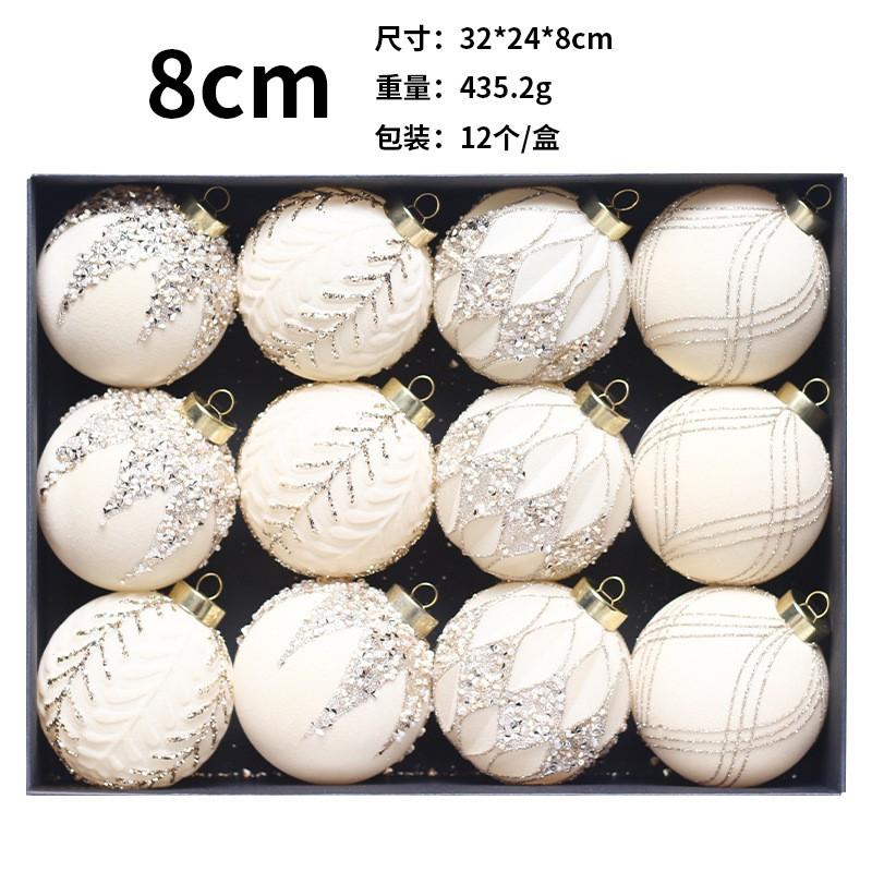 Flocked Christmas Balls Set 12pcs 8cm Hand Painted Ornaments Holiday Decor