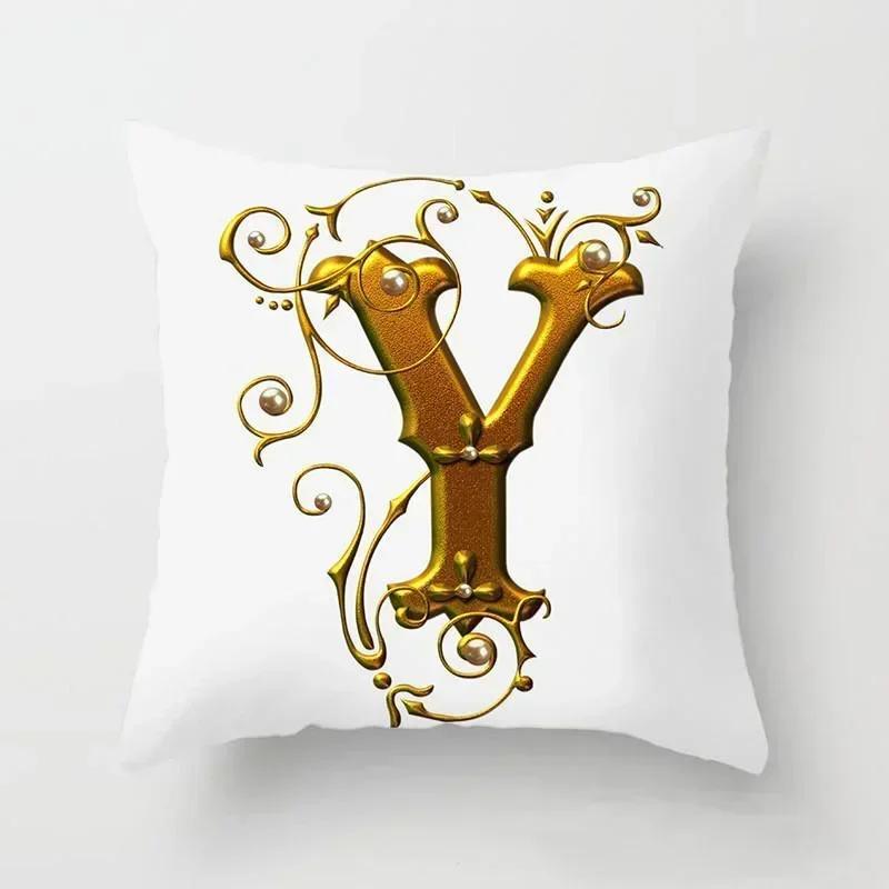 45*45Cm European Gold 26 Letters Pillowcase Digital Printed Peachskin Home Texile Pillowcase Home Decorative Sofa Cushion Cover