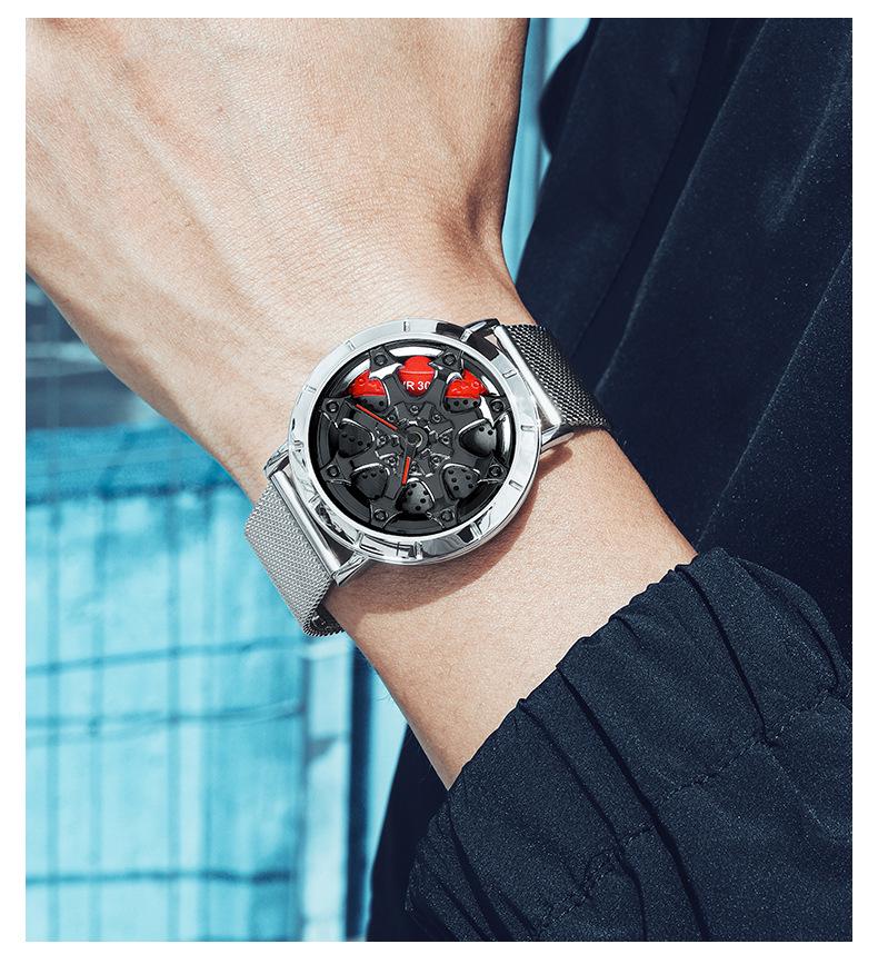 Sanda Men's Creative Rotating Quartz Wristwatch with Mesh Strap