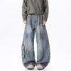 American Men's Casual Pockets Cargo Baggy Jeans High Street Fashion Denim Pantalones Hombre Spliced Straight Wide Leg Jean