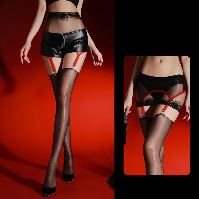 Women Sexy Stockings With Garter Belt Wrap Buttocks Skirts Ultra-Thin Oil Shiny Socks Exotic Lingerie Transparent Pantyhose