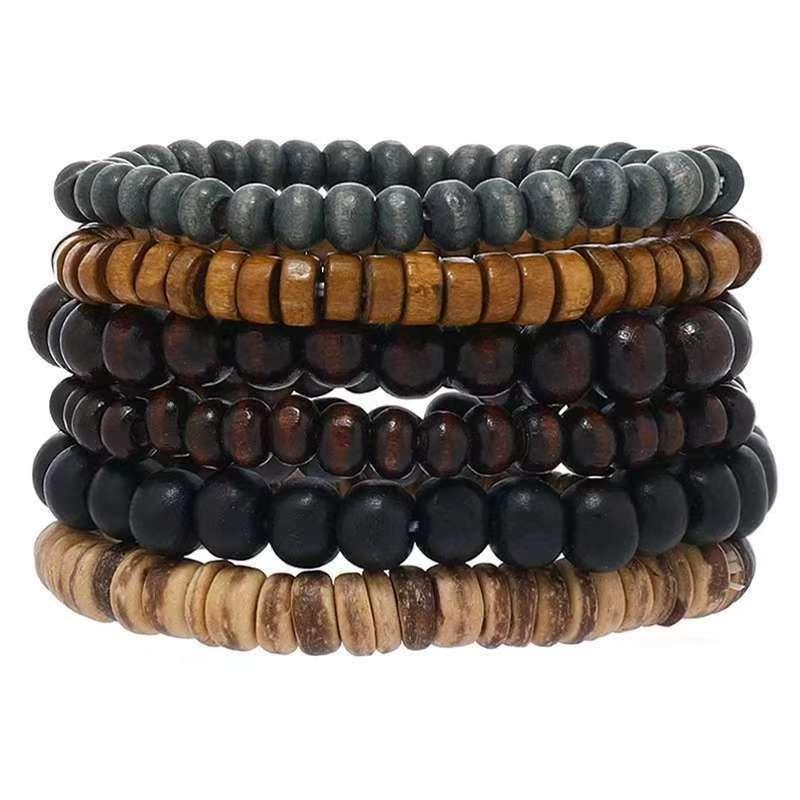 European, American Peace Tree Multi-piece Wooden Bead Beaded Bracelet Retro Simple Men's Personality Stacked Bracelet