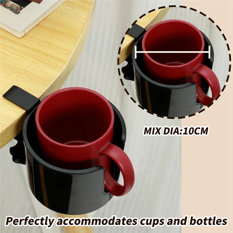 AD23-Desk Cup Holder Table Universal Adjustable Pgraded Arm Clamp Nonslip Storage Rack Clip On Coffee Bottles With Hook
