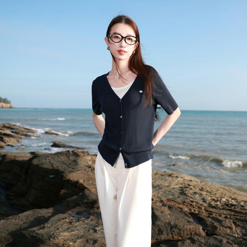 Sancai Plus Size Linen Acetate Blend Faux Two-Piece Knit Top