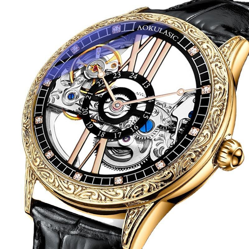 Mechanische Herrenuhr mit hohlem Zifferblatt, vollautomatisch, hochwertig, maskulin, leuchtend, wasserdicht