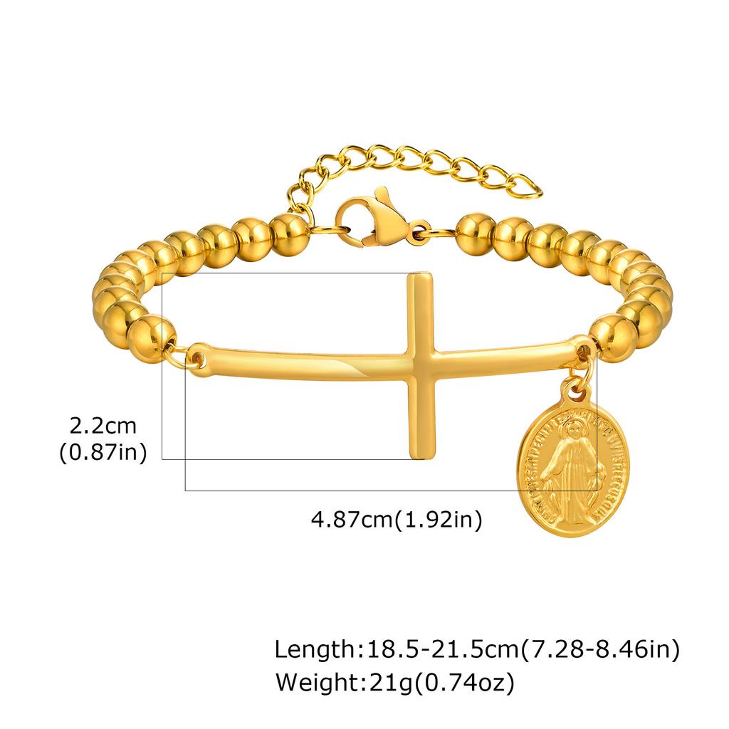 Stainless Steel Cross Curved Card Round Card Three-Color Beaded Gold Bracelet 2006