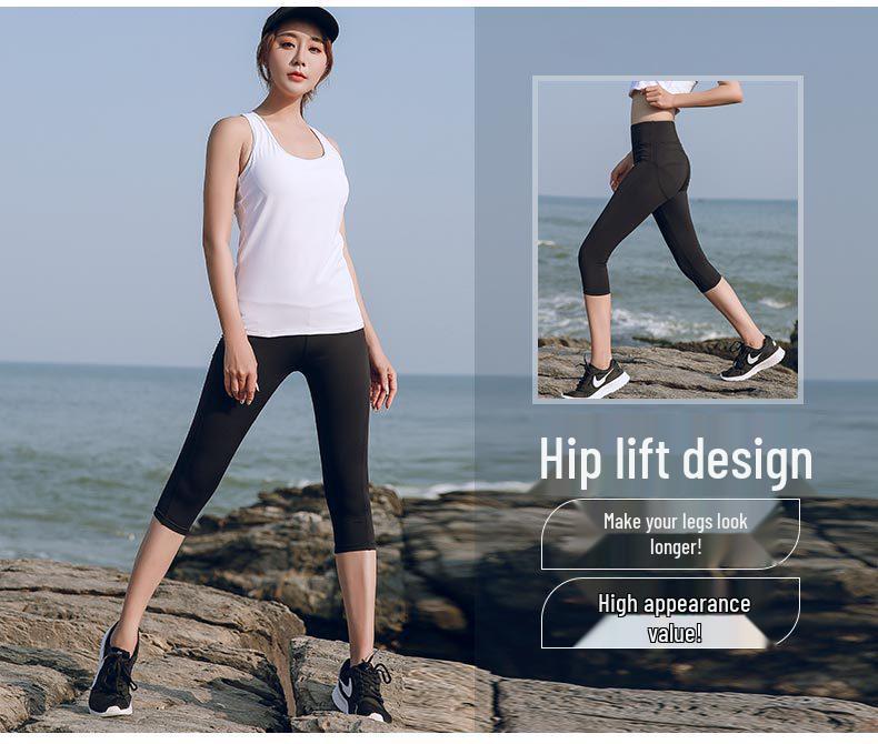 Übergröße Damen Schlankmachende Schnelltrocknende Yogahose - Dehnbar, Atmungsaktiv, Gekürzte Sommer-Sportleggings